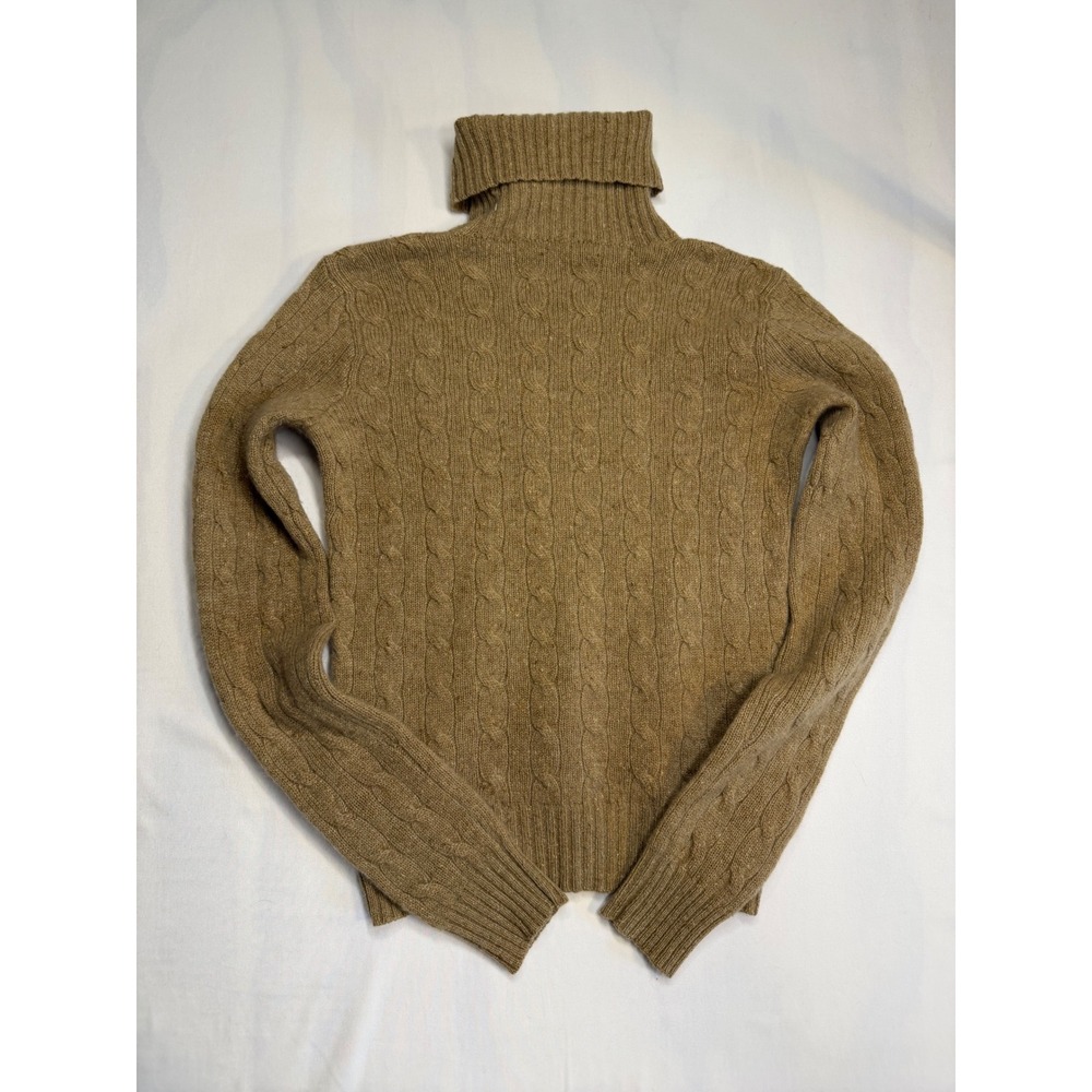 Ralph Lauren Slim Fit 100% Cashmere Cable Knit Turtleneck Sweater Taupe S - Picture 8 of 11